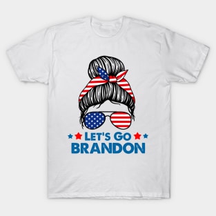 Let's Go Brandon Messy Hair With Bandana Of American Flag T-Shirt